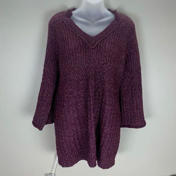 CAbi Chime Pullover Cable Knit Long Sweater Purple Bell Sleeves Size Medium - Picture 1 of 7